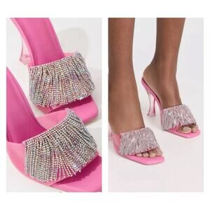 NEW Cult Gaia LANA Sandal Pink Crystal Heel Rhinestone Tassels Size IT 35 US 5